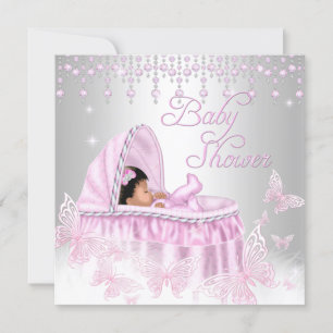 Invitation Papillon de Baby Shower Ethnique Rose Argenté