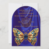 Invitation Papillon de bijou bleu or stupéfiant d'anniversair (Dos)