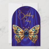 Invitation Papillon de bijou bleu or stupéfiant d'anniversair (Devant)
