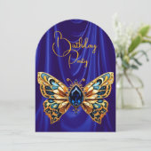 Invitation Papillon de bijou bleu or stupéfiant d'anniversair (Debout devant)