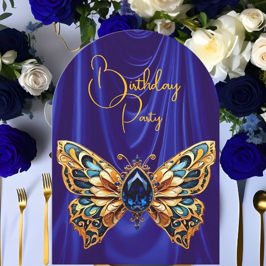 Invitation Papillon de bijou bleu or stupéfiant d'anniversair