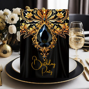 Invitation Papillon de bijou d'or noir riche d'anniversaire e