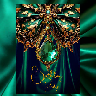 Invitation Papillon de bijou d'or vert riche d'anniversaire e