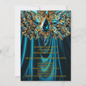 Invitation Papillon de bijou doré sarcelle bleu exotique d'an (Dos)