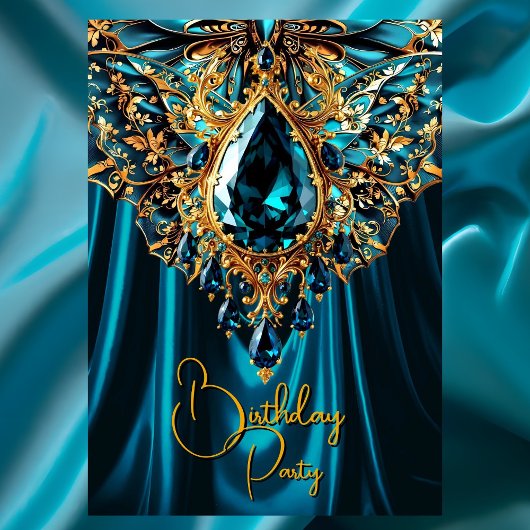 Invitation Papillon de bijou doré sarcelle bleu exotique d'an