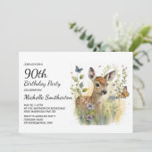 Invitation Papillon de cerf bébé Feuillage Floral 90e Anniver (Debout devant)