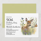 Invitation Papillon de cerf bébé Feuillage Floral 90e Anniver (Devant / Derrière)