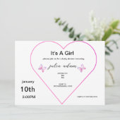 Invitation Papillon de coeur rose (Debout devant)