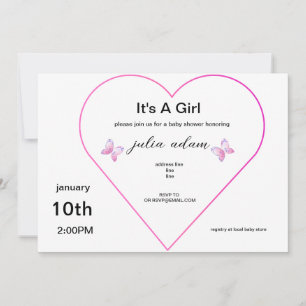 Invitation Papillon de coeur rose