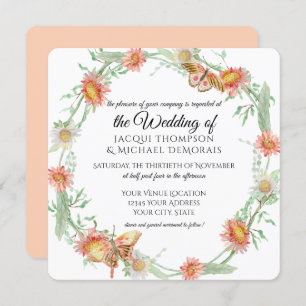 Invitation Papillon de corail de fleurs sauvages de