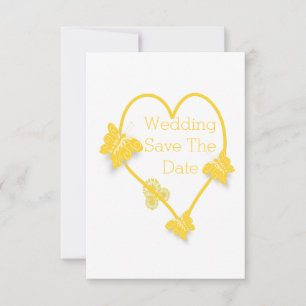 Invitation Papillon de couleur jaune Coeur Enregistrer la dat