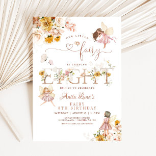 Invitation Papillon de fée Magique Anniversaire 8 ans Fleur s