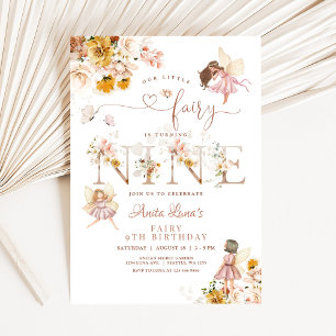 Invitation Papillon de fée Magique Anniversaire 9 ans Fleur s