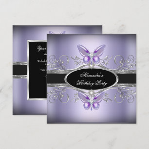 Invitation Papillon de fête d'anniversaire de bijou noir arge