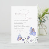 Invitation Papillon de Fleur Sauvage Monogramme Bleu Poussiér (Debout devant)