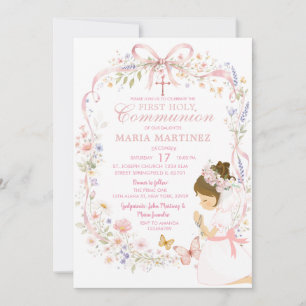 Invitation Papillon de fleur sauvage priant pour la 1ère comm