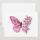 Invitation Papillon de fleurs avec Sakura rose (Devant / Derrière)