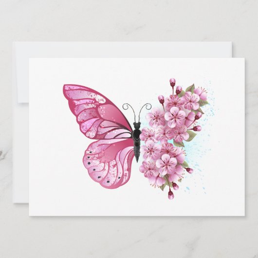 Invitation Papillon de fleurs avec Sakura rose (Devant)