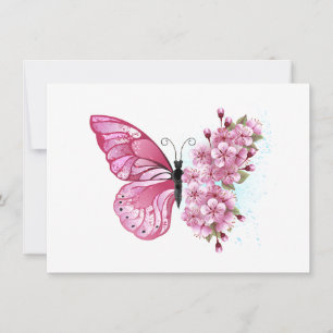 Invitation Papillon de fleurs avec Sakura rose