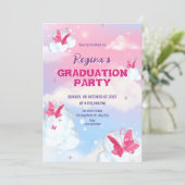 Invitation Papillon de graduation rose violet scintillant (Debout devant)