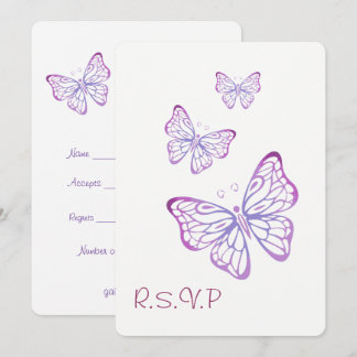 Invitation Papillon de jardin classe Mauve Rose Violet RSVP