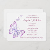 Invitation Papillon de jardin rose mauve (Devant / Derrière)