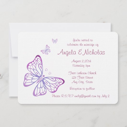 Invitation Papillon de jardin rose mauve (Devant)