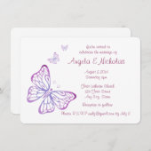 Invitation Papillon de jardin rose violet (Devant / Derrière)