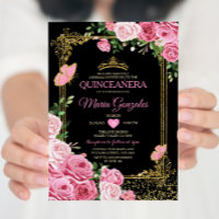 Papillon de la couronne de Quinceañera rose noir 1