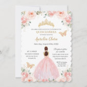 Invitation Papillon de la Couronne d'or rose pâle Quinceañera (Devant)