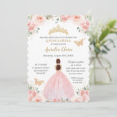 Invitation Papillon de la Couronne d'or rose pâle Quinceañera (Debout devant)