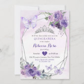 Invitation Papillon de la Couronne royale violet Floral Quinc (Devant)