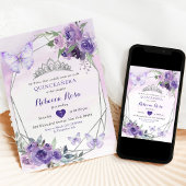 Invitation Papillon de la Couronne royale violet Floral Quinc