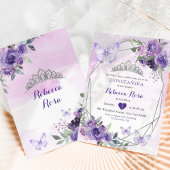 Invitation Papillon de la Couronne royale violet Floral Quinc