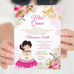 Invitation Papillon de la Quinceanera rose princesse