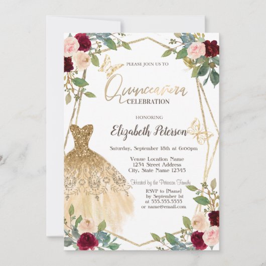Invitation Papillon de la robe de Parties scintillant Rose de (Devant)