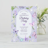 Invitation Papillon de lavande violette fleuri Anniversaire (Debout devant)