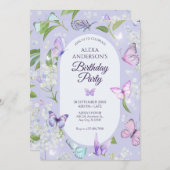 Invitation Papillon de lavande violette fleuri Anniversaire (Devant / Derrière)