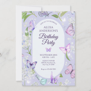 Invitation Papillon de lavande violette fleuri Anniversaire