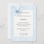 Invitation Papillon de lin bleu faux Anniversaire (Devant)