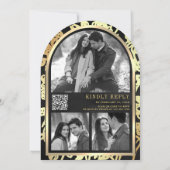 Invitation Papillon de mariage à l'arche dorée en ligne noire (Dos)