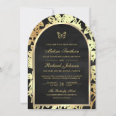 Invitation Papillon de mariage à l'arche dorée en ligne noire (Devant)