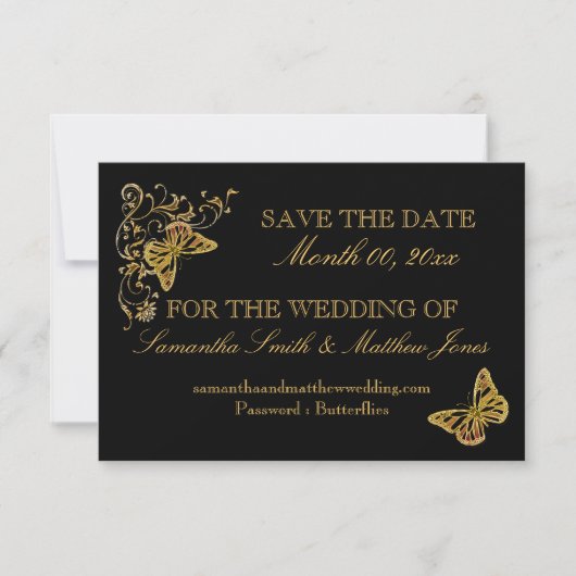 Invitation Papillon de mariage en or noir réponse 02 (Devant)