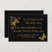 Invitation Papillon de mariage en or noir réponse 02 (Devant / Derrière)