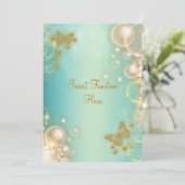 Invitation Papillon de mariage fiançailles or sarcelle (Debout devant)