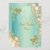 Invitation Papillon de mariage fiançailles or sarcelle (Devant / Derrière)