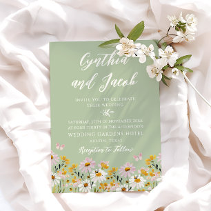 Invitation Papillon de mariage vert sauge fleur sauvage fanta