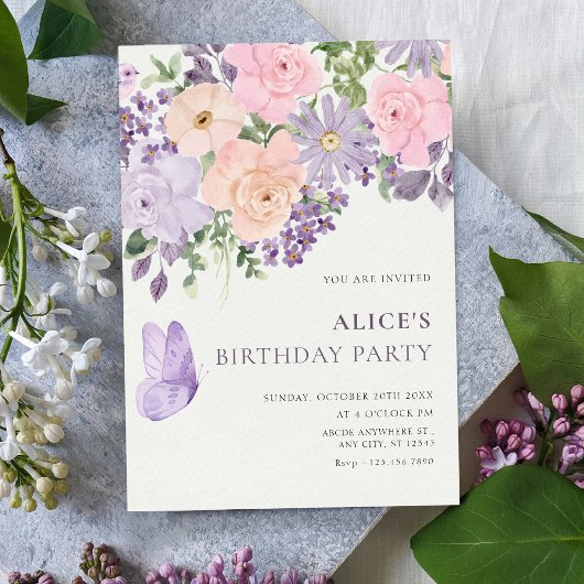 Invitation Papillon de naissance florale