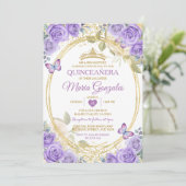 Invitation Papillon de Parties scintillant d'or de Quinceañer (Debout devant)