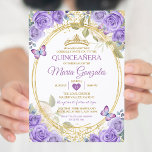 Invitation Papillon de Parties scintillant d'or de Quinceañer<br><div class="desc">Quinceañera Purple & Gold Crown Mexicaine Butterfly Invitation Mis Quince 15 Anos,  16e anniversaire, </div>